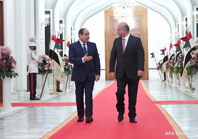 Egyptian President Abdel Fattah al-Sisi, meets with Iraq's President Barham Salih in the Iraqi capital, Baghdad on August 28, 2021. Photo by Egyptian President Office