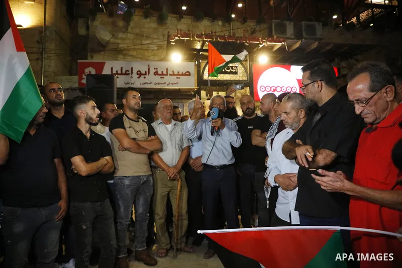 Demonstrators take part in a protest in support of Palestinian prisoners held in Israeli jails, in the West Bank city of Jenin, September 8, 2021. - Six Palestinians broke out of the Israeli Gilboa prison on September 6...