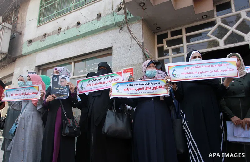 Palestinian women take part in a protest in support of prisoners held in Israeli jails, in Gaza city, September 9, 2021. In a step seen as vengeance following the escape yesterday of six Palestinian resistance fighters f...