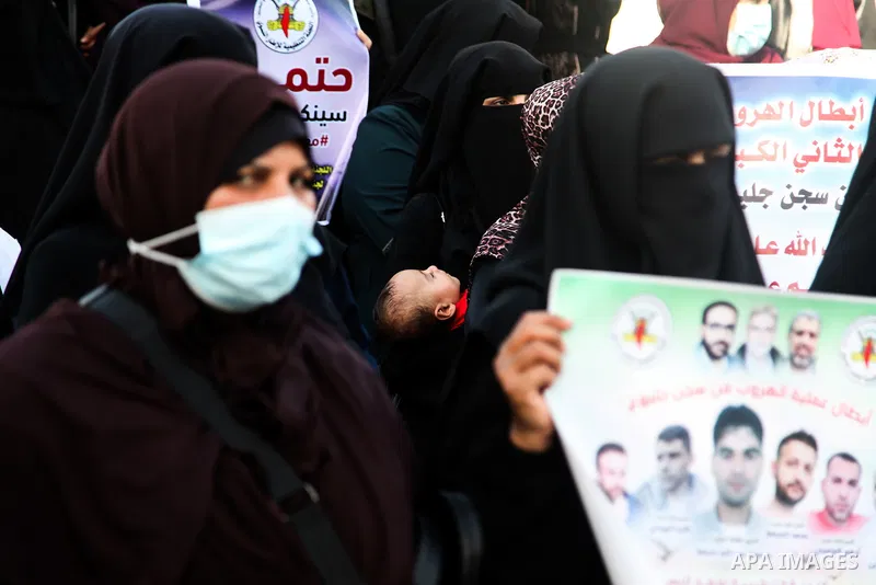 Palestinian women take part in a protest in support of prisoners held in Israeli jails, in Gaza city, September 9, 2021. In a step seen as vengeance following the escape yesterday of six Palestinian resistance fighters f...