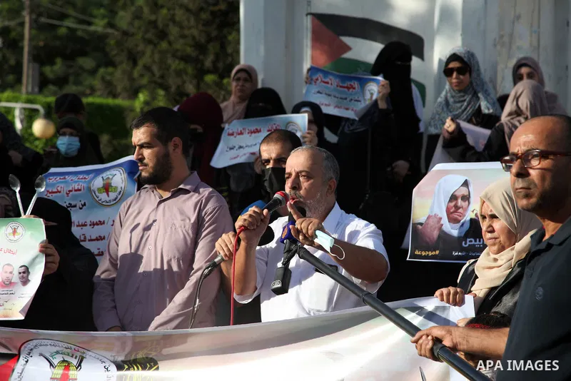 Palestinian women take part in a protest in support of prisoners held in Israeli jails, in Gaza city, September 9, 2021. In a step seen as vengeance following the escape yesterday of six Palestinian resistance fighters f...