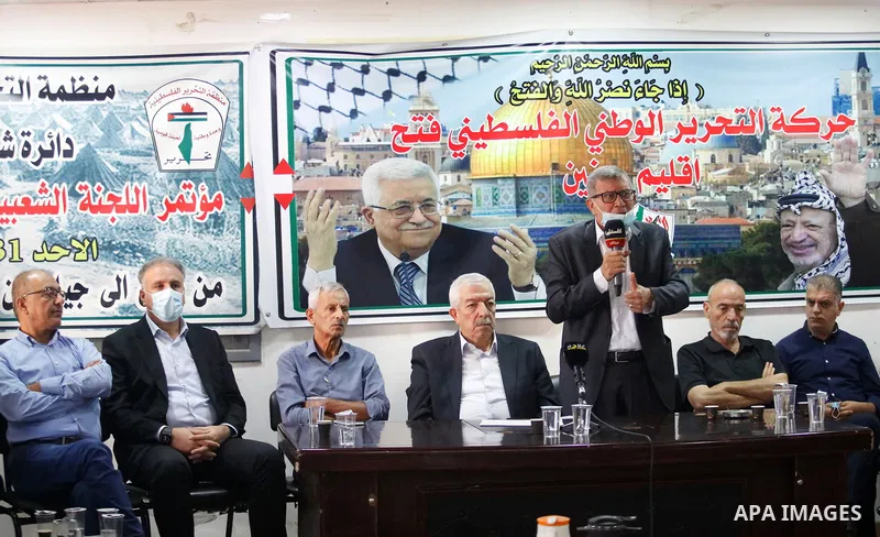 Members of the revolutionary council of the Fatah movement attend a meeting in the West Bank city of Jenin on September 13, 2021.The four Palestinian prisoners who were rearrested after breaking out of an Israeli prison...