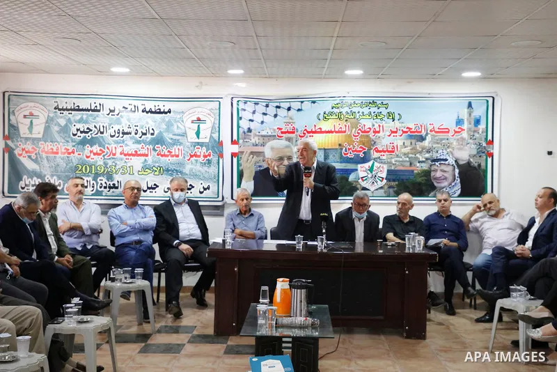 Fatah Deputy Chairman Mahmoud Al-Aloul speaks during a meeting of revolutionary council of the Fatah movement in the West Bank city of Jenin on September 13, 2021.The four Palestinian prisoners who were rearrested after...