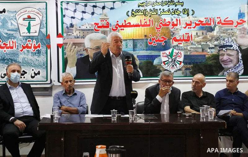 Fatah Deputy Chairman Mahmoud Al-Aloul speaks during a meeting of revolutionary council of the Fatah movement in the West Bank city of Jenin on September 13, 2021.The four Palestinian prisoners who were rearrested after...