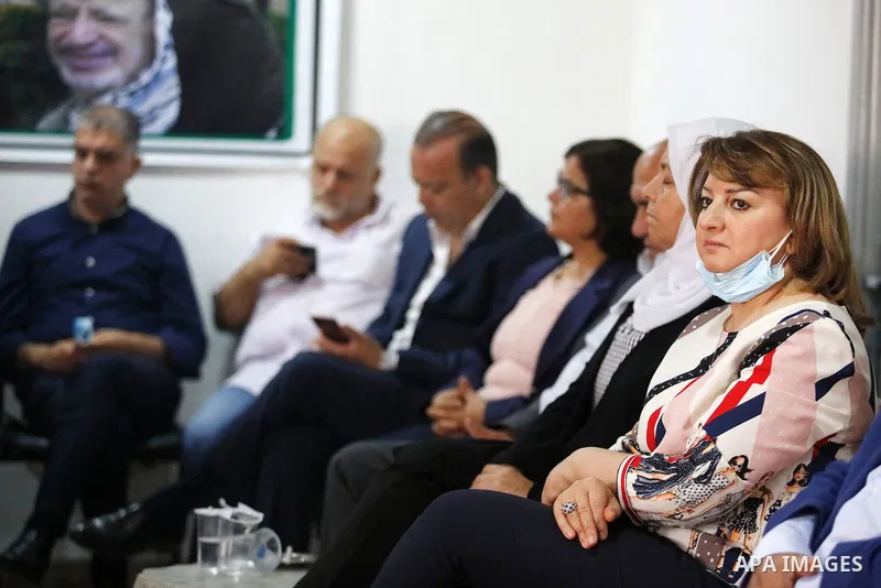 Members of the revolutionary council of the Fatah movement attend a meeting in the West Bank city of Jenin on September 13, 2021.The four Palestinian prisoners who were rearrested after breaking out of an Israeli prison...