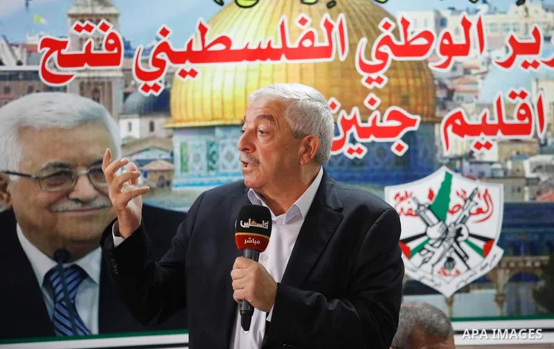 Fatah Deputy Chairman Mahmoud Al-Aloul speaks during a meeting of revolutionary council of the Fatah movement in the West Bank city of Jenin on September 13, 2021.The four Palestinian prisoners who were rearrested after...