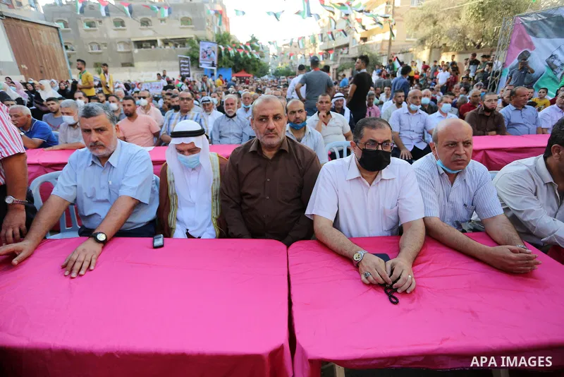 Palestinians take part in a protest against the United States and UNRWA signing a Framework for Cooperation, in Gaza city on September 14, 2021. The Framework for Cooperation states, “The US will not make any contributio...