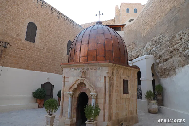 The Greek Orthodox monastery of Saint Sabbas (Mar Saba), overlooking the Kidron valley, south of the West Bank city of Bethlehem, on Sebtember 27, 2021. Is a Greek Orthodox monastery overlooking the Kidron Valley at a po...