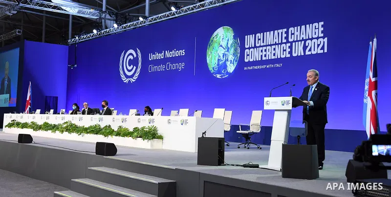 Palestinian Prime Minister Mohammed Ishtayeh attends n event on the sidelines of the COP26 UN Climate Change Conference in Glasgow, Scotland on November 1, 2021. - COP26, running from October 31 to November 12 in Glasgow...