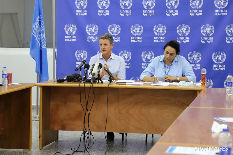 Thomas White, newly director of UNRWA affairs in Gaza speaks during a press conference, in Gaza city on November 3, 2021. Australian Thomas White was appointed Director of United Nations Relief and Works Agency (UNRWA) i...
