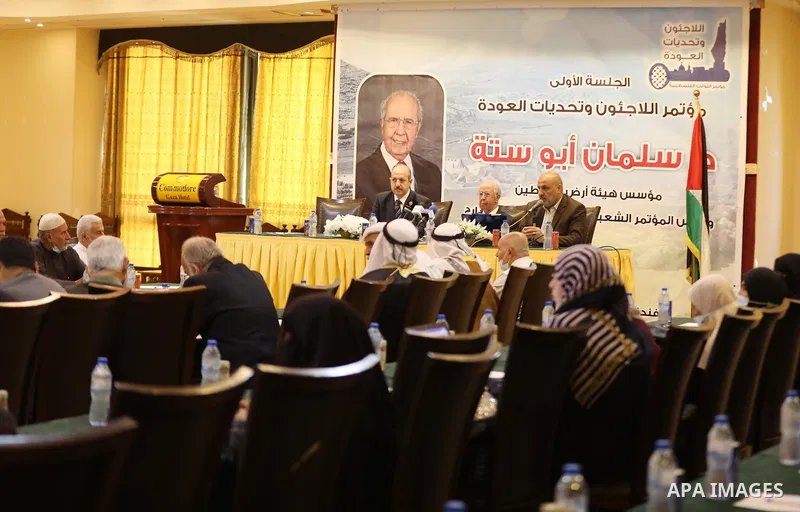 Dr. Salman Abu Sitta, Head of the Palestine Land Authority and Head of the First Popular Conference for Palestinians Abroad, attends a meeting in Gaza city, on 07 November 2021. Photo by Ramadan El-Agha