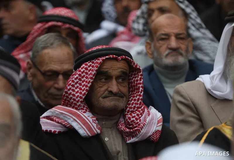 Palestinian supporters of Hizb ut-Tahrir or the Islamic Liberation Party of the Islamic Liberation Party take part in a protest against recent family quarrels in the West Bank town of Hebron, on November 20, 2021. Hebron...