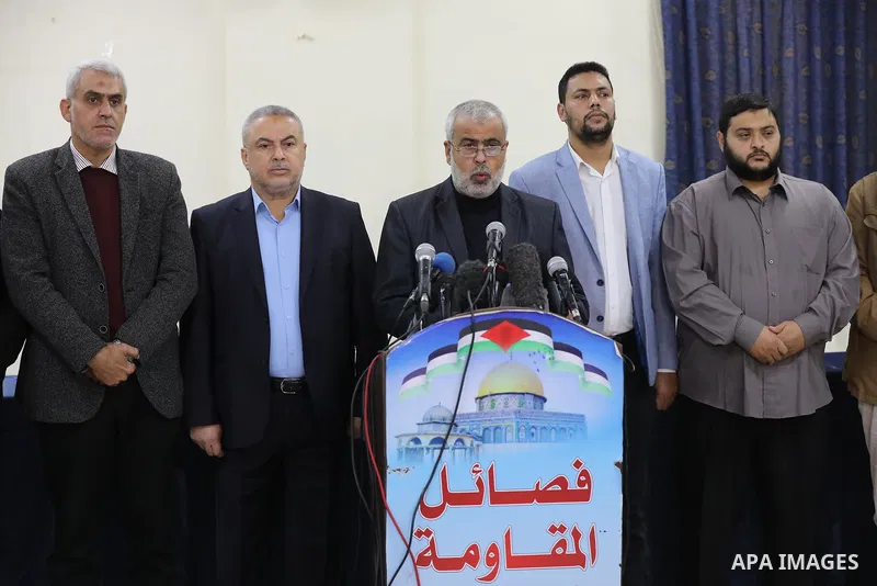 The leader of Al-Ahrar movement, Khaled Abu Hilal speaks during a press conference, in Gaza city on November 21, 2021. Hamas has condemned a move by Britain towards banning the group as a terrorist organisation which cou...