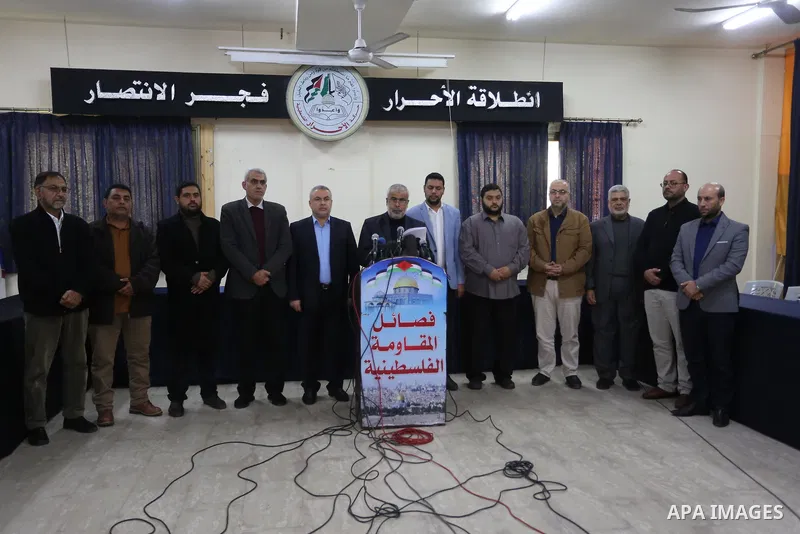 The leader of Al-Ahrar movement, Khaled Abu Hilal speaks during a press conference, in Gaza city on November 21, 2021. Hamas has condemned a move by Britain towards banning the group as a terrorist organisation which cou...