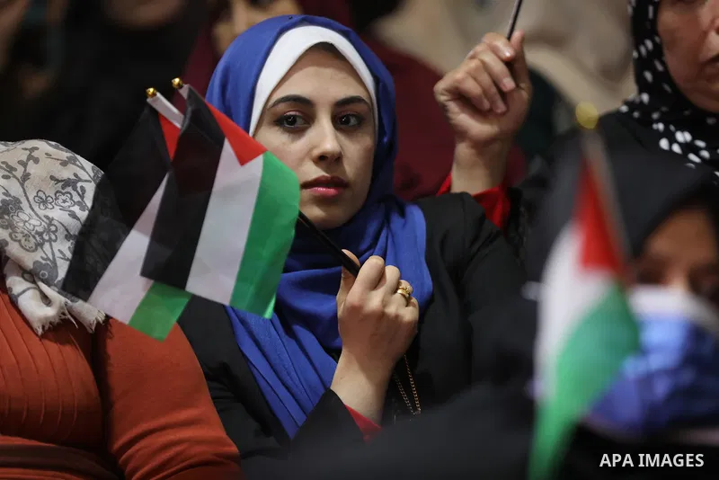 Palestinians take part in a rally against the British Home Secretary Priti Patel decision to ban Hamas, in Gaza City on November 23, 2021. Showing support for Hamas in Britain could be punished with 14 years in prison if...