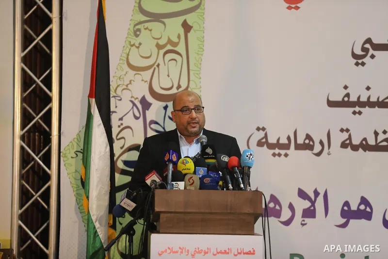 Palestinians take part in a rally against the British Home Secretary Priti Patel decision to ban Hamas, in Gaza City on November 23, 2021. Showing support for Hamas in Britain could be punished with 14 years in prison if...