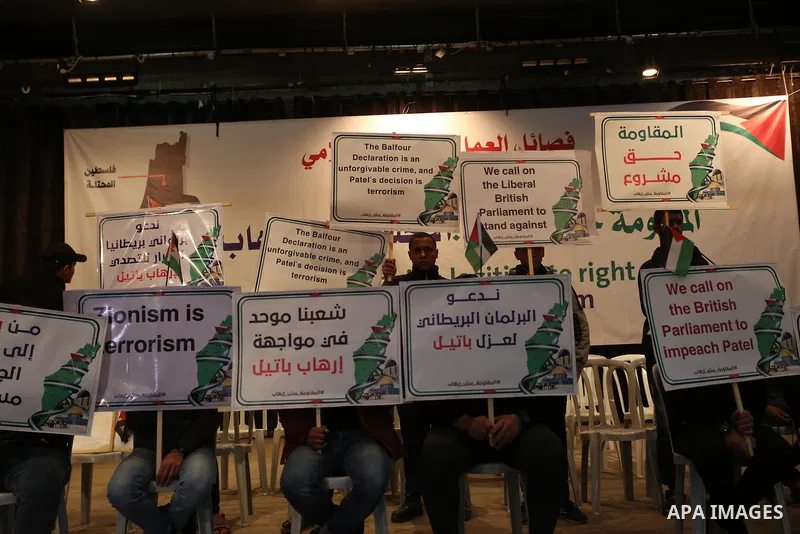 Palestinians take part in a rally against the British Home Secretary Priti Patel decision to ban Hamas, in Gaza City on November 23, 2021. Showing support for Hamas in Britain could be punished with 14 years in prison if...