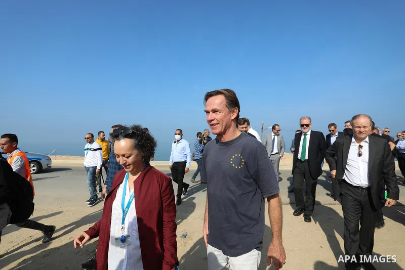 Sven Kühn von Burgsdorff, European Union Representative visits a desalination plant in Deir al-Balah in the central Gaza Strip on November 24, 2021. Photo by Ashraf Amra