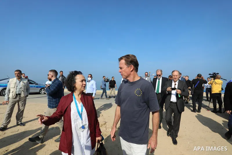Sven Kühn von Burgsdorff, European Union Representative visits a desalination plant in Deir al-Balah in the central Gaza Strip on November 24, 2021. Photo by Ashraf Amra