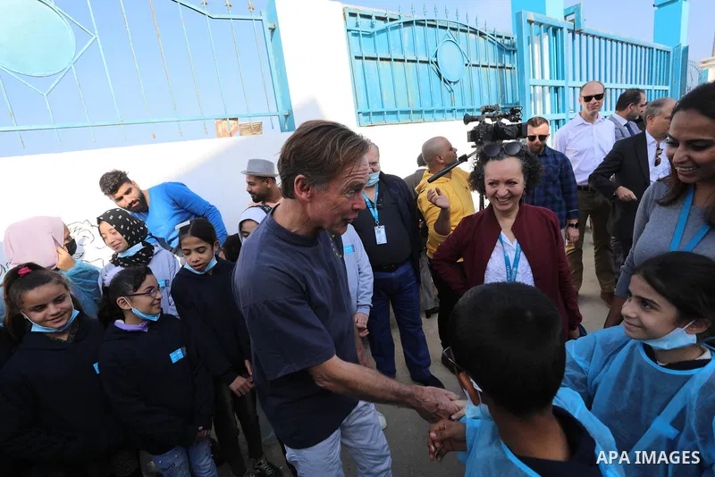 Sven Kühn von Burgsdorff, European Union Representative visits a desalination plant in Deir al-Balah in the central Gaza Strip on November 24, 2021. Photo by Ashraf Amra