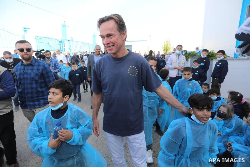 Sven Kühn von Burgsdorff, European Union Representative visits a desalination plant in Deir al-Balah in the central Gaza Strip on November 24, 2021. Photo by Ashraf Amra