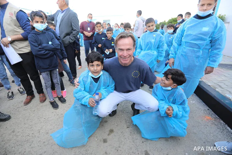 Sven Kühn von Burgsdorff, European Union Representative visits a desalination plant in Deir al-Balah in the central Gaza Strip on November 24, 2021. Photo by Ashraf Amra
