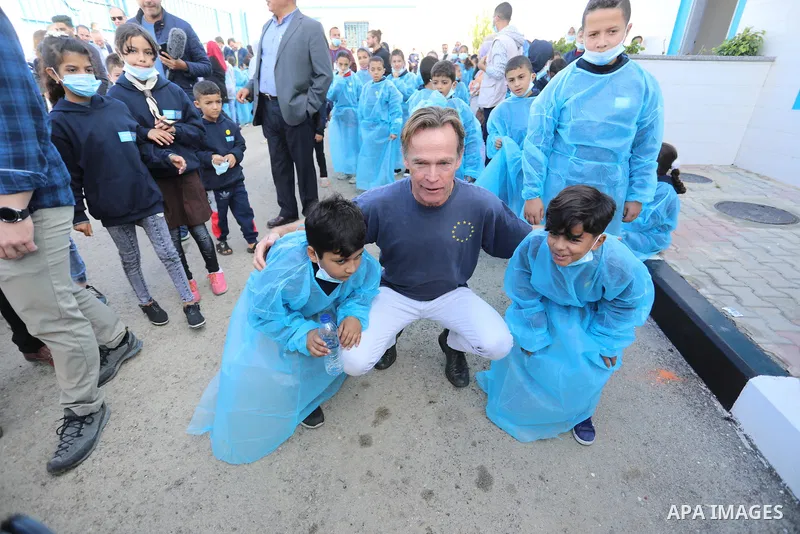 Sven Kühn von Burgsdorff, European Union Representative visits a desalination plant in Deir al-Balah in the central Gaza Strip on November 24, 2021. Photo by Ashraf Amra