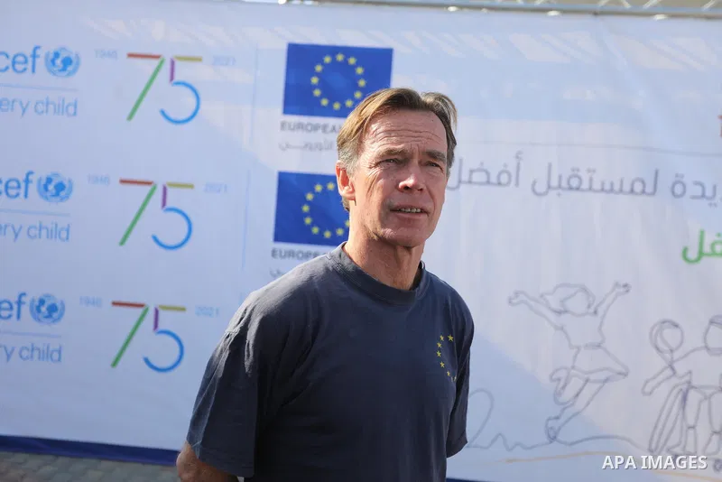 Sven Kühn von Burgsdorff, European Union Representative visits a desalination plant in Deir al-Balah in the central Gaza Strip on November 24, 2021. Photo by Ashraf Amra