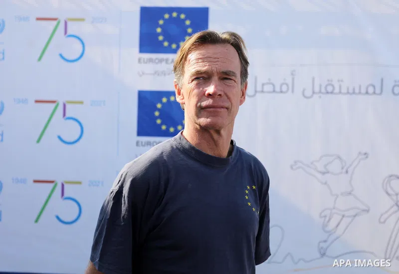 Sven Kühn von Burgsdorff, European Union Representative visits a desalination plant in Deir al-Balah in the central Gaza Strip on November 24, 2021. Photo by Ashraf Amra