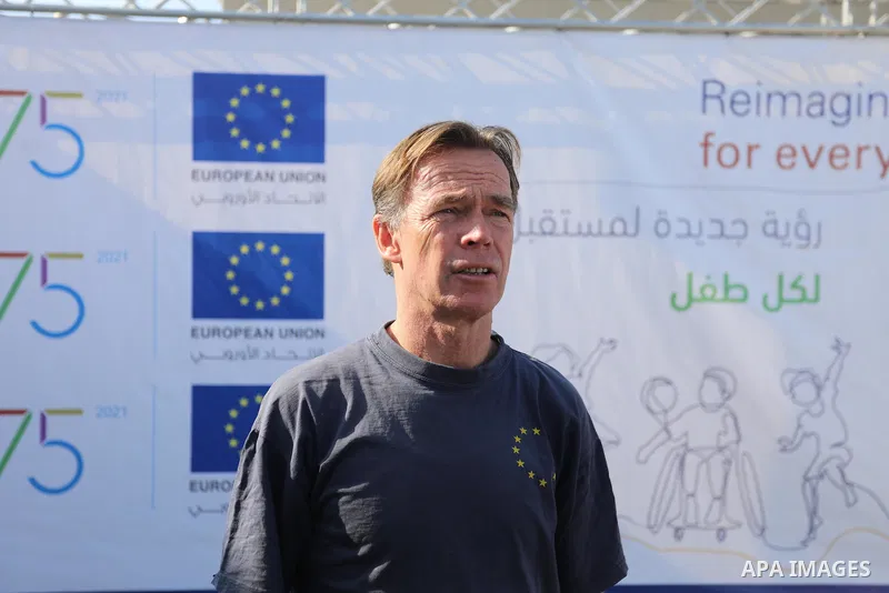 Sven Kühn von Burgsdorff, European Union Representative visits a desalination plant in Deir al-Balah in the central Gaza Strip on November 24, 2021. Photo by Ashraf Amra
