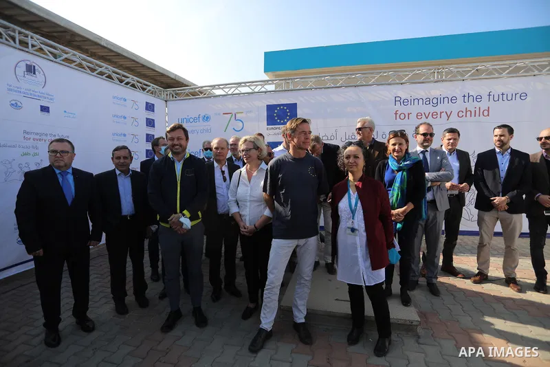 Sven Kühn von Burgsdorff, European Union Representative visits a desalination plant in Deir al-Balah in the central Gaza Strip on November 24, 2021. Photo by Ashraf Amra
