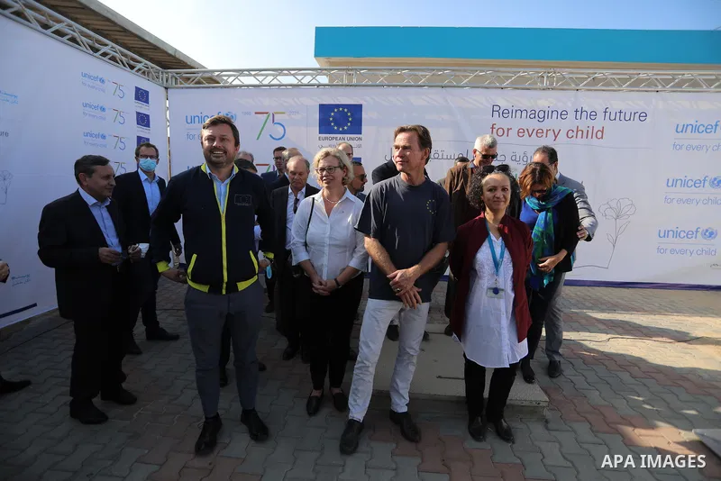 Sven Kühn von Burgsdorff, European Union Representative visits a desalination plant in Deir al-Balah in the central Gaza Strip on November 24, 2021. Photo by Ashraf Amra