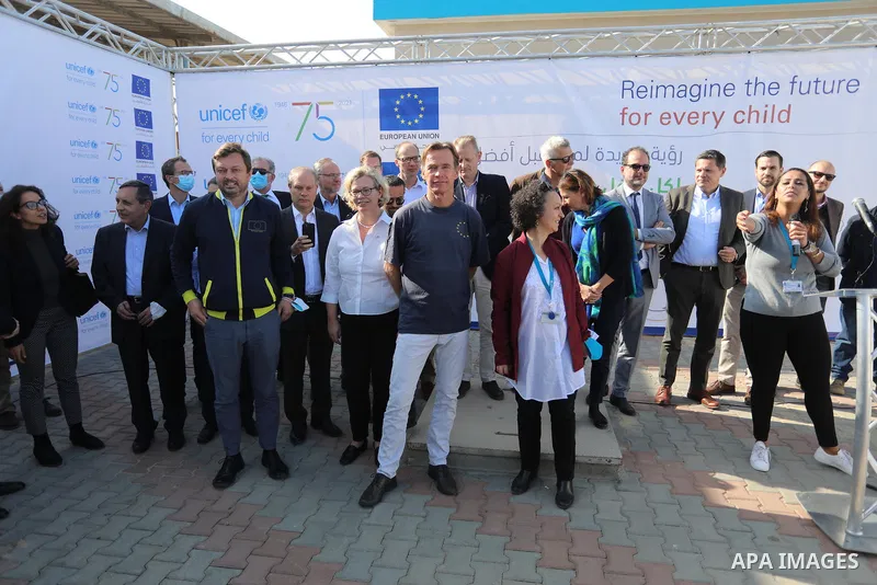 Sven Kühn von Burgsdorff, European Union Representative visits a desalination plant in Deir al-Balah in the central Gaza Strip on November 24, 2021. Photo by Ashraf Amra