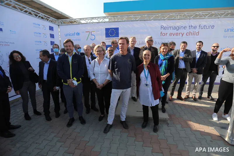 Sven Kühn von Burgsdorff, European Union Representative visits a desalination plant in Deir al-Balah in the central Gaza Strip on November 24, 2021. Photo by Ashraf Amra
