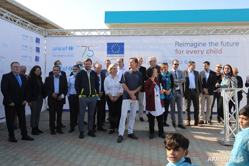 Sven Kühn von Burgsdorff, European Union Representative visits a desalination plant in Deir al-Balah in the central Gaza Strip on November 24, 2021. Photo by Ashraf Amra