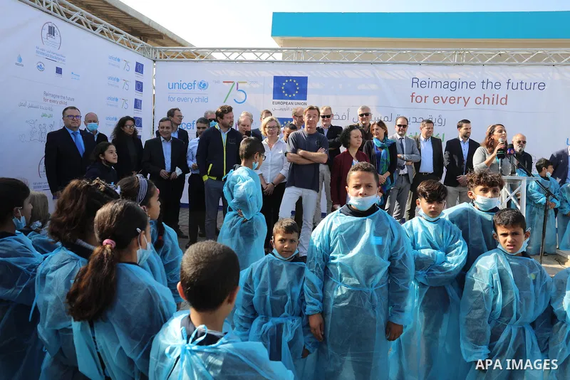 Sven Kühn von Burgsdorff, European Union Representative visits a desalination plant in Deir al-Balah in the central Gaza Strip on November 24, 2021. Photo by Ashraf Amra