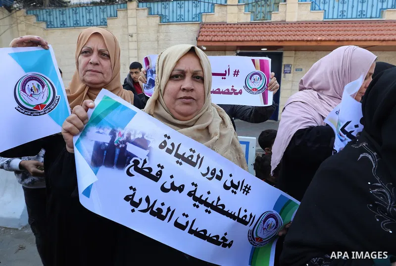 Palestinians of Social Affairs take part in a protest to demand the payment of their allowances, in front of United Nations Development Programme office (UNDP) in Gaza city November 24, 2021. Head of EU’s media office in...