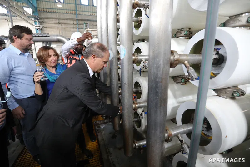 Sven Kühn von Burgsdorff, European Union Representative visits a desalination plant in Deir al-Balah in the central Gaza Strip on November 24, 2021. The delegation is going to meet with representatives of various sectors...