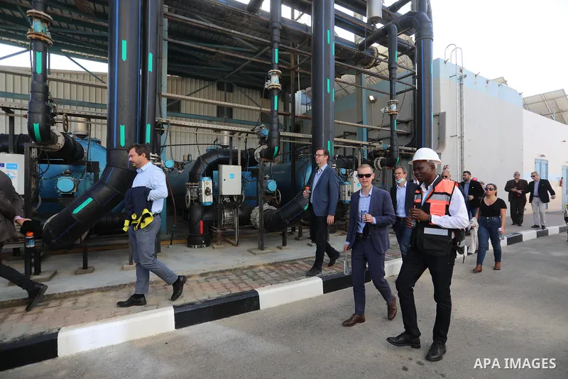 Sven Kühn von Burgsdorff, European Union Representative visits a desalination plant in Deir al-Balah in the central Gaza Strip on November 24, 2021. The delegation is going to meet with representatives of various sectors...