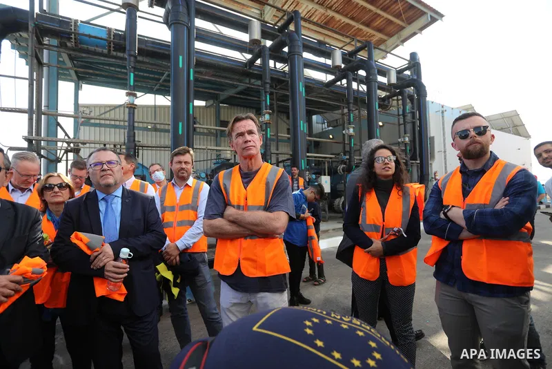 Sven Kühn von Burgsdorff, European Union Representative visits a desalination plant in Deir al-Balah in the central Gaza Strip on November 24, 2021. The delegation is going to meet with representatives of various sectors...
