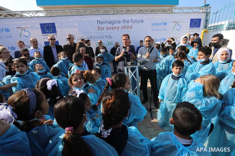 Sven Kühn von Burgsdorff, European Union Representative visits a desalination plant in Deir al-Balah in the central Gaza Strip on November 24, 2021. The delegation is going to meet with representatives of various sectors...