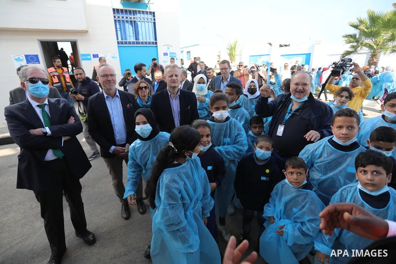 Sven Kühn von Burgsdorff, European Union Representative visits a desalination plant in Deir al-Balah in the central Gaza Strip on November 24, 2021. The delegation is going to meet with representatives of various sectors...