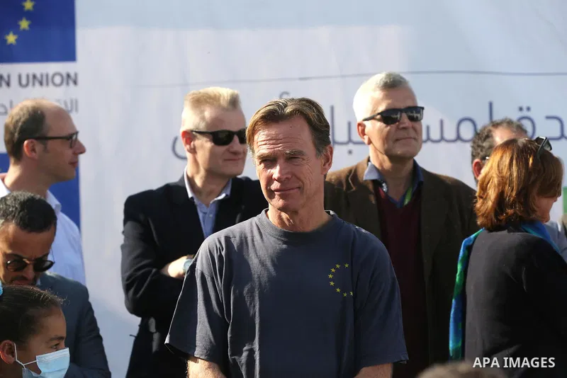 Sven Kühn von Burgsdorff, European Union Representative visits a desalination plant in Deir al-Balah in the central Gaza Strip on November 24, 2021. The delegation is going to meet with representatives of various sectors...