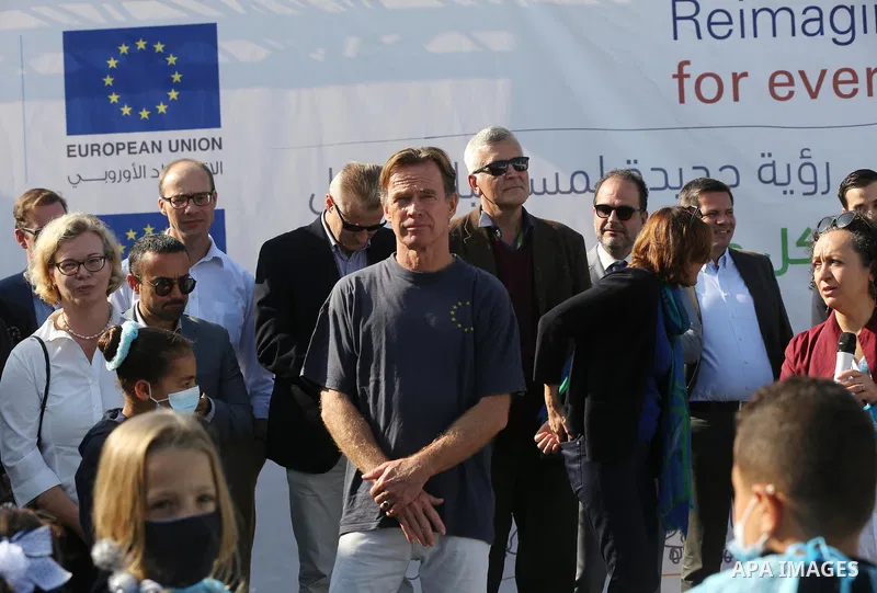 Sven Kühn von Burgsdorff, European Union Representative visits a desalination plant in Deir al-Balah in the central Gaza Strip on November 24, 2021. The delegation is going to meet with representatives of various sectors...