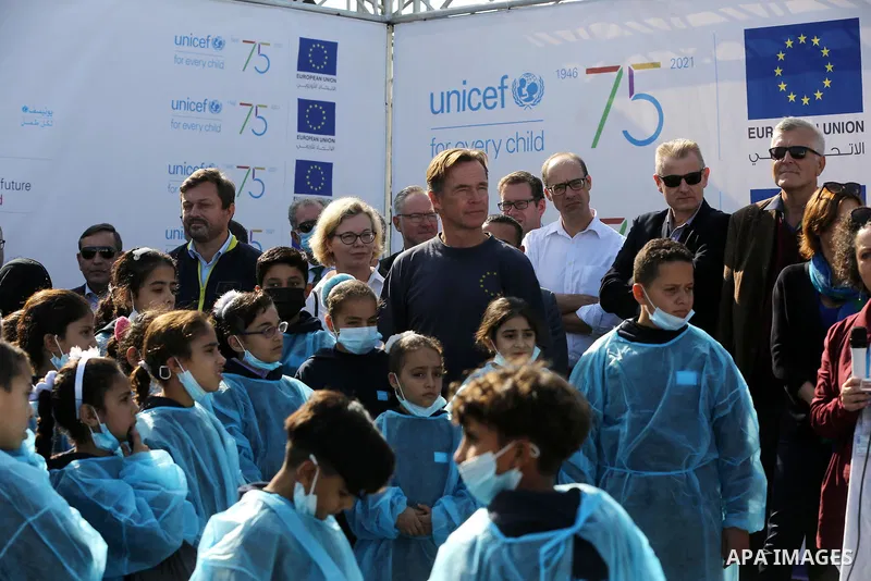 Sven Kühn von Burgsdorff, European Union Representative visits a desalination plant in Deir al-Balah in the central Gaza Strip on November 24, 2021. The delegation is going to meet with representatives of various sectors...