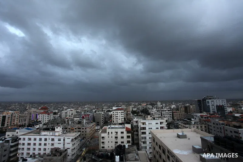 A general view of Gaza city during a low-pressure on December 1, 2021. A low-pressure front affected Palestine today, thus weather conditions are set to be partly cloudy to cloudy and relatively cold to cold, while tempe...