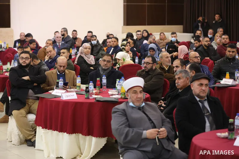 Palestinian journalists attend the honoring ceremony in Gaza city on December 30, 2021. Photo by Ashraf Amra