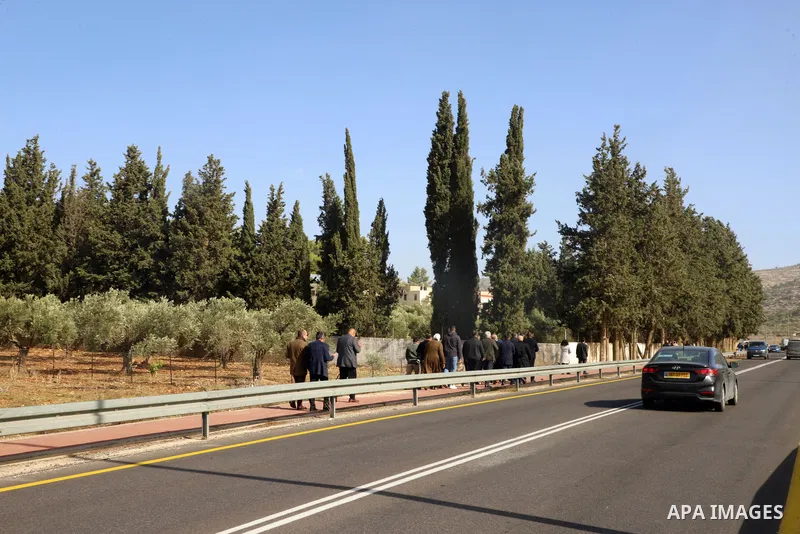 Diplomatic representatives visit schools in al-Lubban al-Sharqiya village, in the West Bank city of Nablus, on December 8, 2021. Many times, Israeli settlers prevented Palesinian students from going to schools in al-Lubb...