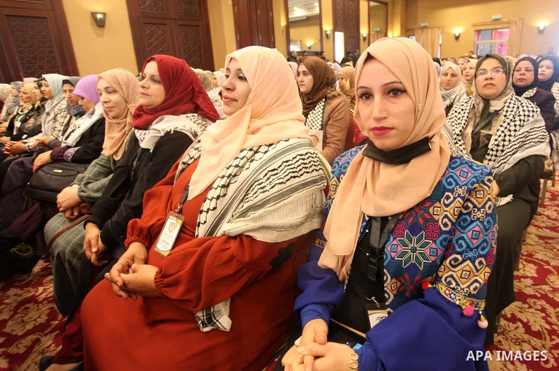 Palestinian supporters of the Democratic Reform Movement in the Fatah attend the organizational General Assembly conference in Gaza city on December 15, 2021. Photo by Youssef Abu Watfa