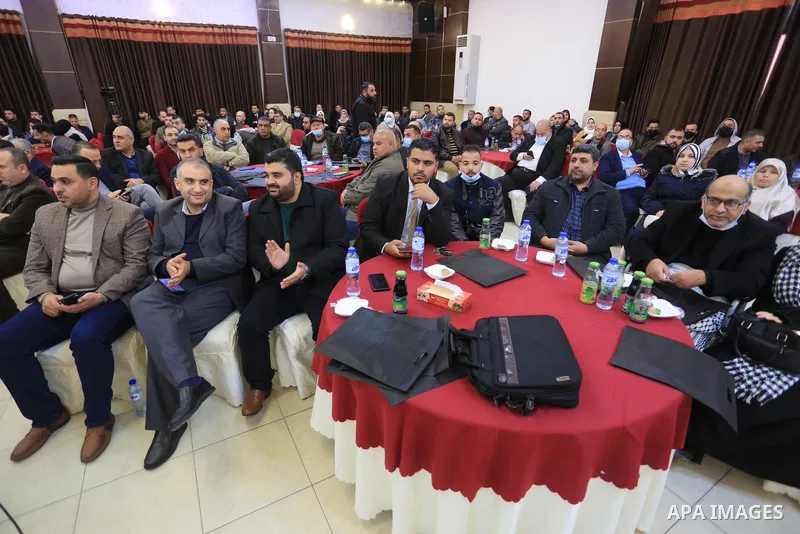 Palestinian journalists attend the honoring ceremony in Gaza city on December 30, 2021. Photo by Ashraf Amra